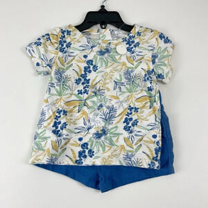 NEW Nordstrom Baby Boy Outfit 12 Months Shorts Shirt Blue Floral NWT